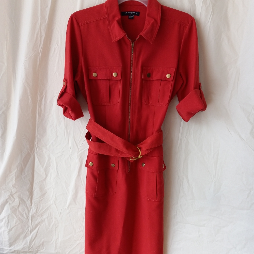 Mossimo Supply Co. Red Zip-Front Midi Shirt Dress with Belt